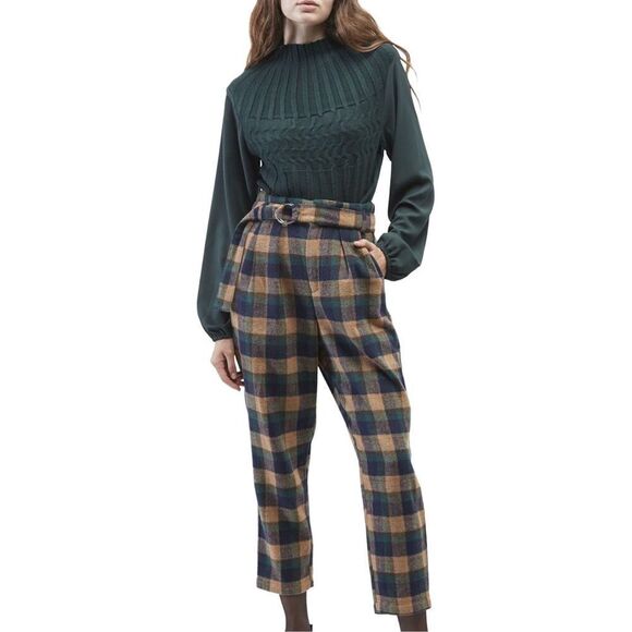 OAT New York Green Flannel Belted Paperbag Waist Trouser Pants Size Medium NWT - Picture 1 of 10